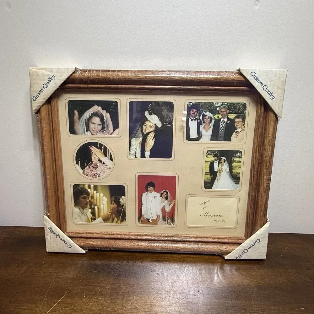 Vintage 1980s Wooden Multi Picture Collage Photo Frame 13x17 Oak NOS